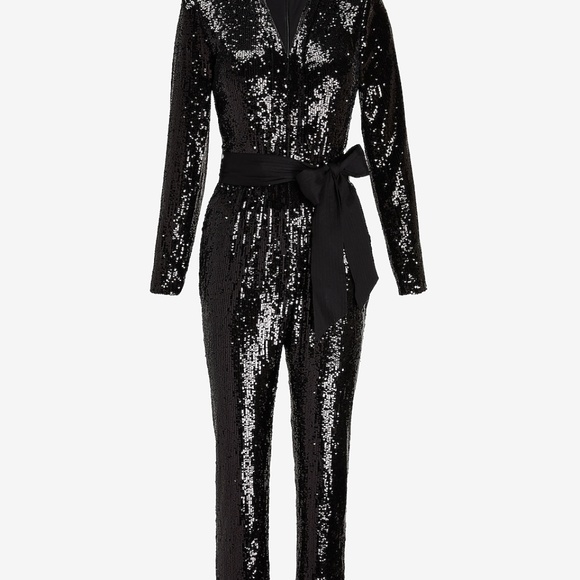 NWT EXPRESS Sequin Belted Long Sleeve Jumpsuit - Picture 3 of 3